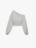 Asimetrik Yaka Omzu Açık Korse Detaylı Uzun Kollu Crop Sweatshirt