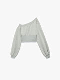 Asimetrik Yaka Omzu Açık Korse Detaylı Uzun Kollu Crop Sweatshirt