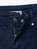 Yüksek Bel Geniş Paça Nervürlü Düğmeli Jean Pantolon - Culotte Jeans