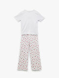 Kısa Kollu Bisiklet Yaka Kiraz Desenli Pijama Takımı