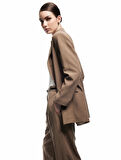 Cepli Astarlı Kruvaze Keten Karışımlı Oversize Blazer Ceket