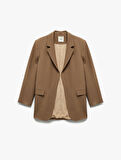 Cepli Astarlı Kruvaze Keten Karışımlı Oversize Blazer Ceket