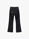 Yüksek Bel Düğmeli Dar Kesim İspanyol Paça Jean Pantolon - Flare Jeans