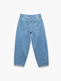 Rahat Kesim Normal Bel Düğmeli Pamuklu Balon Jean Pantolon - Balloon Fit Jean