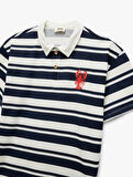 Pamuklu Çizgili Nakış Detaylı Kısa Kollu Polo Yaka Tişört