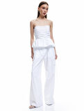 Straplez Yaka Volanlı Pamuklu Crop Bluz