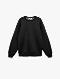 Şardonlu Uzun Kollu Bisiklet Yaka Oversize Sweatshirt