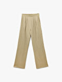 Regular Fit Cepli Pile Detaylı Geniş Paça Kumaş Pantolon