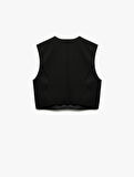 Düğmeli V Yaka Kolsuz Crop Blazer Yelek