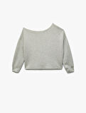 Scuba Kumaş Uzun Kollu Asimetrik Yaka Omuzu Açık Sweatshirt