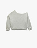 Scuba Kumaş Uzun Kollu Asimetrik Yaka Omuzu Açık Sweatshirt