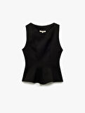 Peplum Kesim Yuvarlak Yaka Kolsuz Bluz