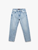 Pamuklu Normal Bel Düğmeli Vintage Straight Fit Jean Pantolon