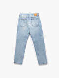 Pamuklu Normal Bel Düğmeli Vintage Straight Fit Jean Pantolon
