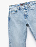 Pamuklu Normal Bel Düğmeli Vintage Straight Fit Jean Pantolon