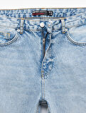 Pamuklu Normal Bel Düğmeli Vintage Straight Fit Jean Pantolon