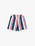 Pamuklu Cep Detaylı Çizgili Beli Bağcıklı Şort