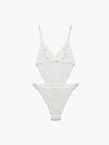 Pencere Detaylı Taşlı V Yaka Dantel Bodysuit