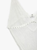 Pencere Detaylı Taşlı V Yaka Dantel Bodysuit