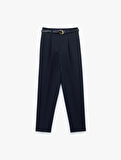 Slim Fit Yüksek Bel Kemerli Cigarette Kumaş Pantolon
