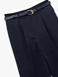 Slim Fit Yüksek Bel Kemerli Cigarette Kumaş Pantolon