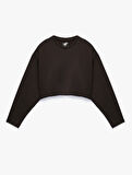 Uzun Kollu Bisiklet Yaka Oversize Spor Crop Sweatshirt
