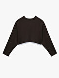 Uzun Kollu Bisiklet Yaka Oversize Spor Crop Sweatshirt
