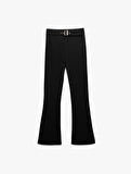 Kemerli Slim Fit Hafif İspanyol Paça Kumaş Pantolon
