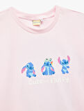 Stitch Lisanslı Baskılı Kısa Kollu Bisiklet Yaka Oversize Tişört