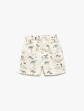Beli Bağcıklı Viskon ve Keten Karışımlı Palmiye Desenli Şort