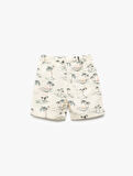 Beli Bağcıklı Viskon ve Keten Karışımlı Palmiye Desenli Şort
