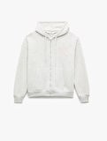 Şardonlu Kanguru Cepli Kapüşonlu Fiyonklu Arkası Baskılı Fermuarlı Oversize Sweatshirt