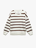 Şardonlu Polo Yaka Çizgili Oversize Sweatshirt