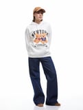 Ayı Baskılı Şardonlu Kapüşonlu Oversize Sweatshirt
