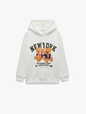 Ayı Baskılı Şardonlu Kapüşonlu Oversize Sweatshirt