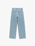 Normal Bel Düğmeli Taş Detaylı Jean Pantolon - Straight Fit Jean