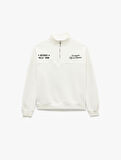 Şardonlu Uzun Kollu Arkası Baskılı Yarım Fermuarlı Sweatshirt
