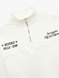 Şardonlu Uzun Kollu Arkası Baskılı Yarım Fermuarlı Sweatshirt