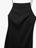 Slim Fit Krep Scuba Kumaş Yırtmaçlı İnce Askılı Halter Yaka Elbise