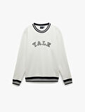 Uzun Kollu Çizgi Detaylı Bisiklet Yaka Lisanslı Yale Baskılı Sweatshirt