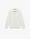 Uzun Kollu Şardonlu Basic Yarım Fermuarlı Sweatshirt