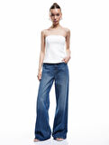 Pamuklu Kolsuz Slim Fit Peplum Straplez Bluz