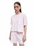 Pamuklu Bisiklet Yaka Kısa Kollu Çiçekli Şortlu Pijama Takımı