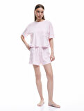 Pamuklu Bisiklet Yaka Kısa Kollu Çiçekli Şortlu Pijama Takımı