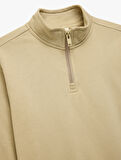 Dik Yaka Uzun Kollu Yarım Fermuarlı Pamuklu Basic Sweatshirt