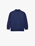 Dik Yaka Uzun Kollu Yarım Fermuarlı Pamuklu Basic Sweatshirt