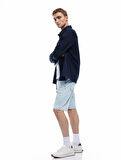 Beli Bağcıklı Bermuda Slim Fit Jean Şort