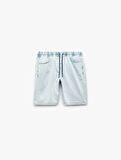 Beli Bağcıklı Bermuda Slim Fit Jean Şort