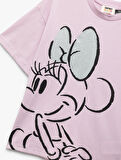 Minnie Mouse Lisanslı Kısa Kollu Pullu Pamuklu Baskılı Tişört