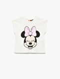 Pamuklu Pullu Payetli Bisiklet Yaka Kısa Kollu Lisanslı Minnie Mouse Tişört